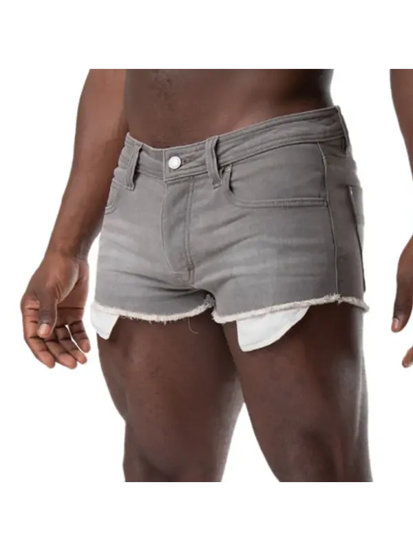 Men's Gray Denim Sexy Shorts - Timetomy.com 