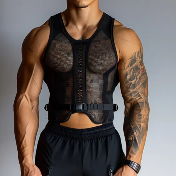 Men's Personalized Transparent Mesh Fitness Sleeve Vest - Ootdyouth.com 