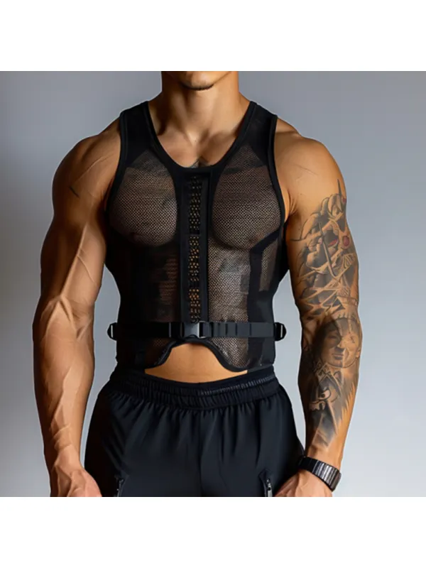 Men's Personalized Transparent Mesh Fitness Sleeve Vest - Ootdmw.com 
