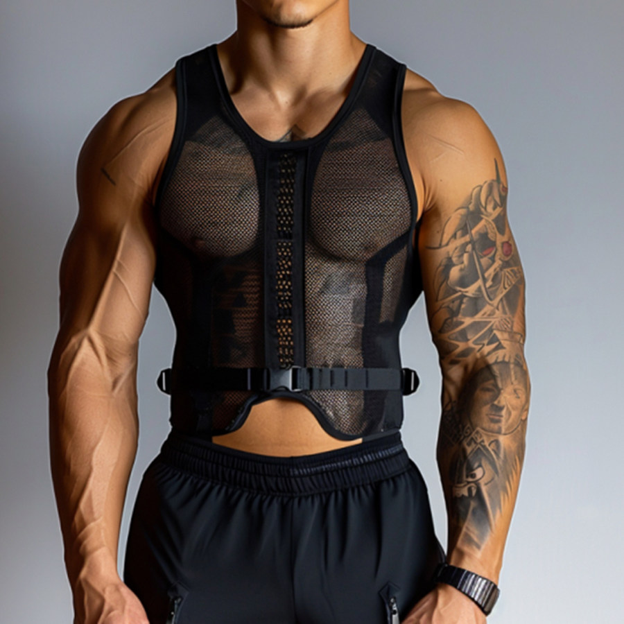 

Men's Personalized Transparent Mesh Fitness Sleeve Vest
