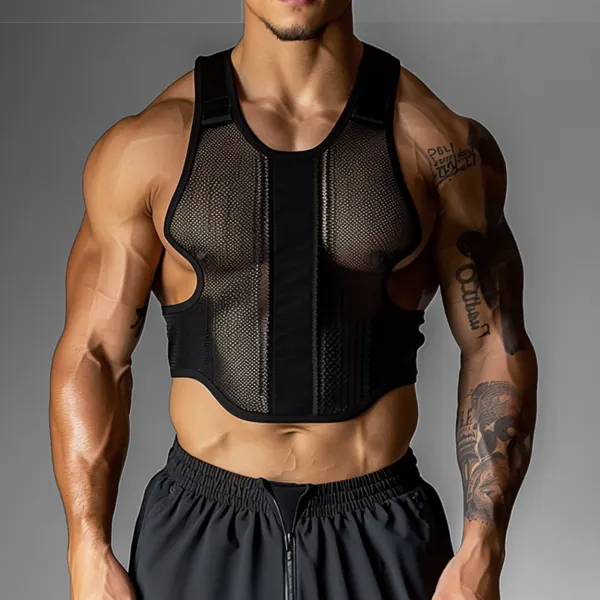 Men's Clear Mesh Muscle Fitness Sleeve Tank Top - Fineyoyo.com 