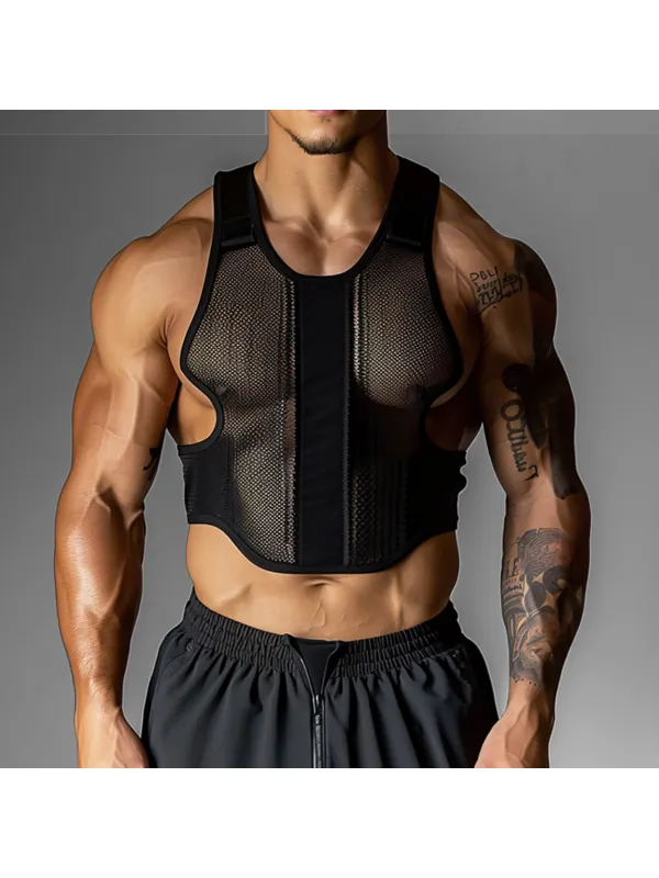 Men's Clear Mesh Muscle Fitness Sleeve Tank Top - Timetomy.com 