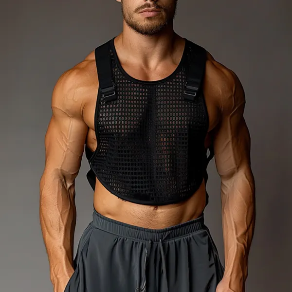 Men's Transparent Mesh Short Functional Gym Sleeveless Top - Fineyoyo.com 