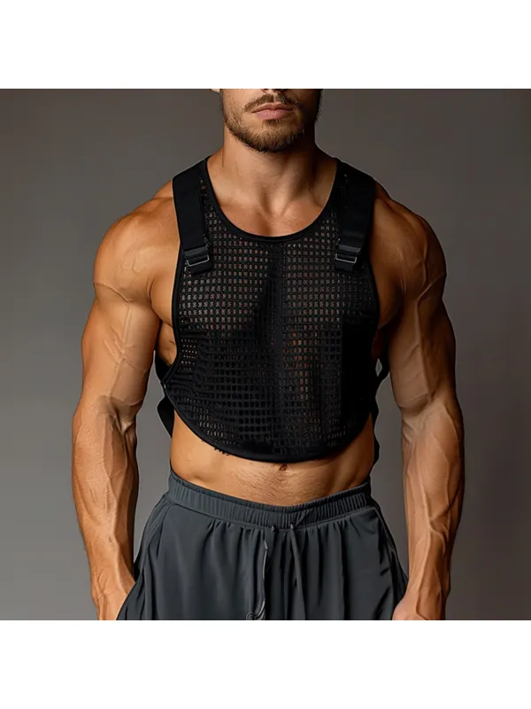 Men's Transparent Mesh Short Functional Gym Sleeveless Top - Ootdmw.com 