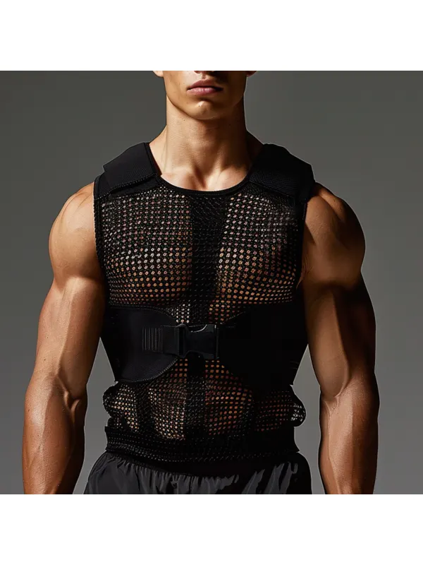 Men's Mesh Technical Tunic Sleeveless Tank Top - Aptkoi.com 
