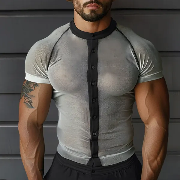 Men's See-through Mesh Button-down Shirt - Mobivivi.com 