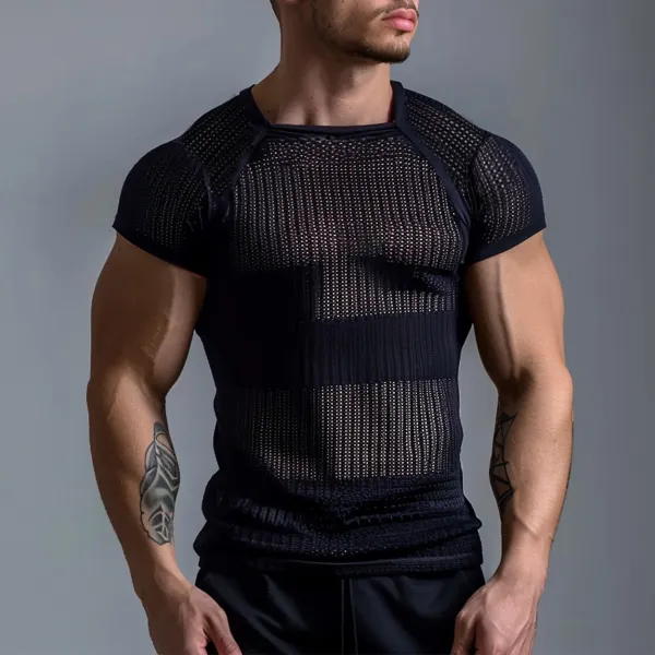 Men's See-through Knitted Slim Fit T-shirt - Fineyoyo.com 
