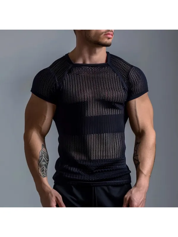 Men's See-through Knitted Slim Fit T-shirt - Timetomy.com 