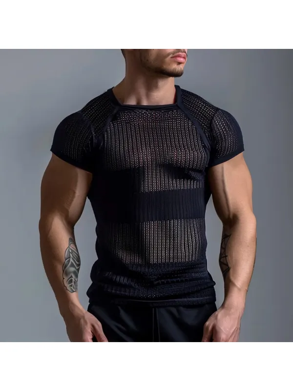Men's See-through Knitted Slim Fit T-shirt - Aptkoi.com 