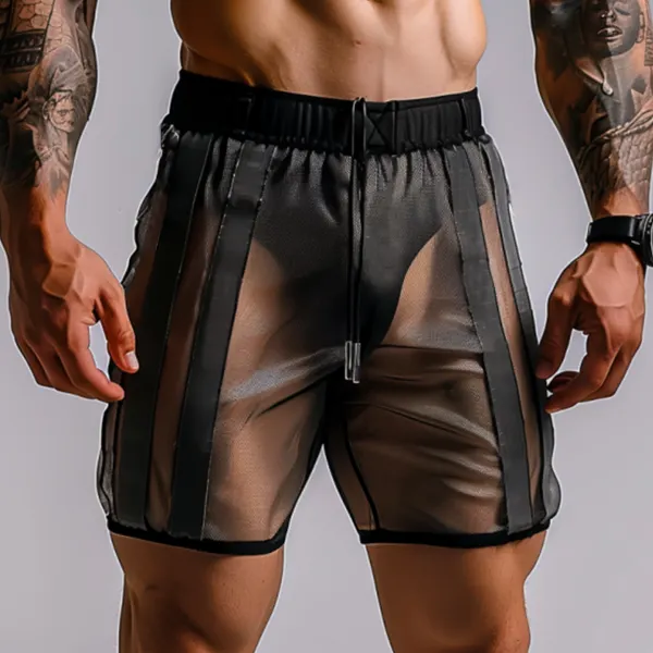 Men's Gym Patchwork Mesh Functional Style Sports Shorts - Villagenice.com 