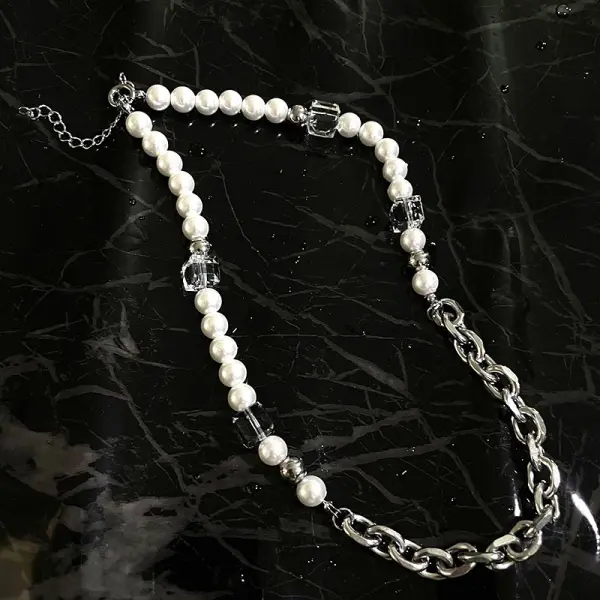 Square Crystal Pearl Necklace - Menilyshop.com 