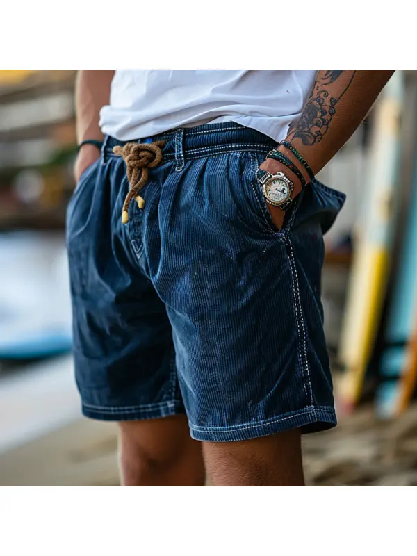 Casual Retro Corduroy Elastic Waist Drawstring Shorts - Anrider.com 