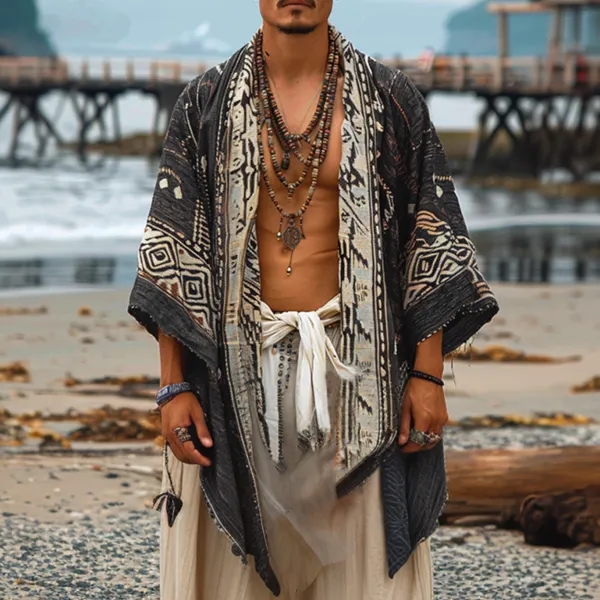 Men's Bohemian Town Resort Print Kimono Cardigan - Menilyshop.com 