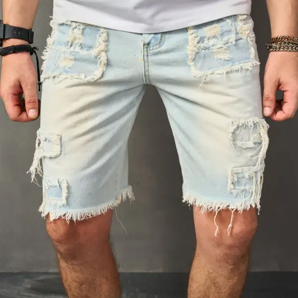 Men's Embroidered Denim Cropped Trousers - Keymimi.com 