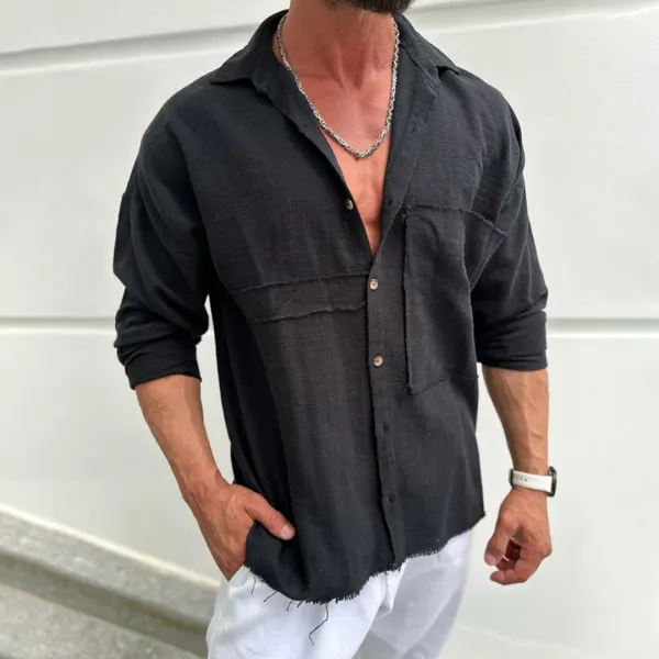 Men's Casual Linen Shirt Long Sleeve Cardigan - Menilyshop.com 