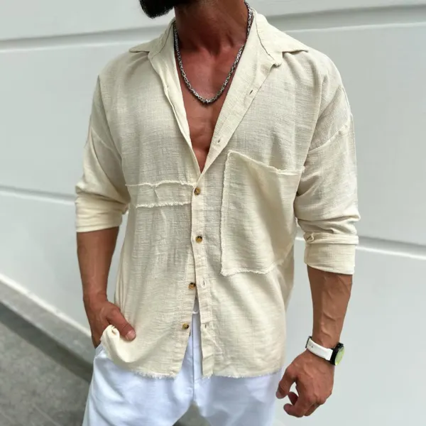 Men's Casual Linen Shirt Long Sleeve Cardigan - Menilyshop.com 