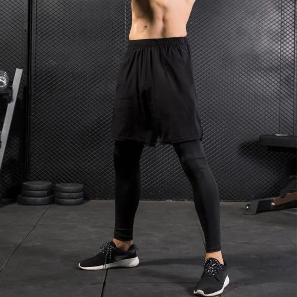 Men's Fake Two-Piece Quick-Drying Stretch Tights - Menilyshop.com 