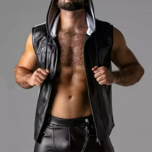 Men's Leather Panel Zip Vest - Craftshock.com 