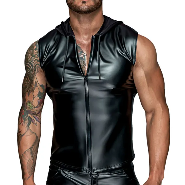 Men's Solid Leather Skinny Zipper Vest - Bustalent.com 