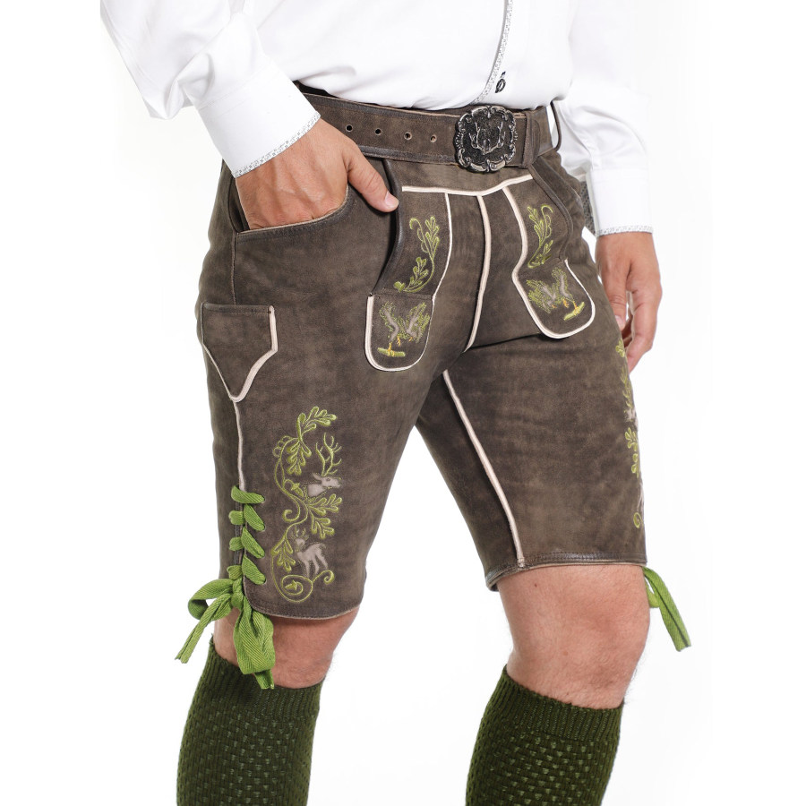 

Men's Bavarian Style Munich Traditional Embroidered Leather Shorts