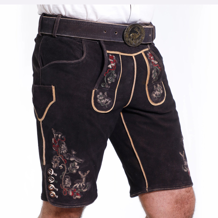 

Men's Vintage Bavarian Style Munich Traditional Embroidered Leather Shorts