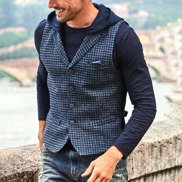 Men's Retro Plaid Button Vest - Bustalent.com 