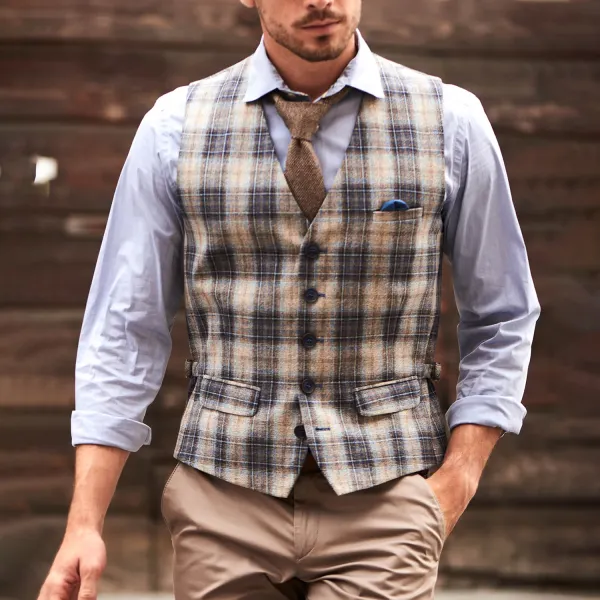 Retro Plaid Men's Vest - Fineyoyo.com 