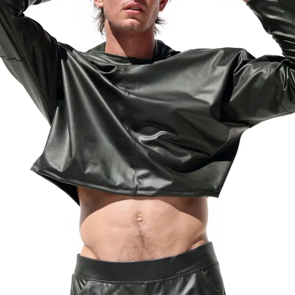 Men's Sexy Long Sleeve Loose Leather Hoodie - Godlisting.com 