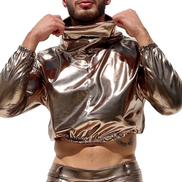 Sexy Long Sleeve Leather Turtleneck Hoodie - Craftshock.com 