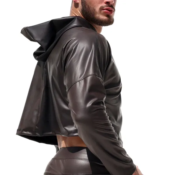 Men's Sexy Leather Hoodie - Godlisting.com 