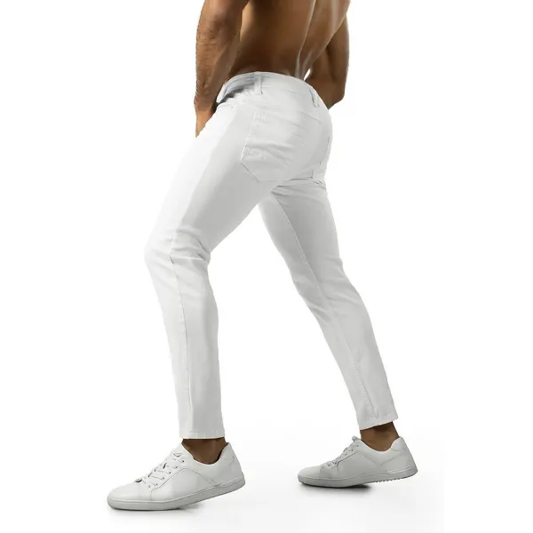 Solid Color Buttoned Skinny Trousers - Menilyshop.com 