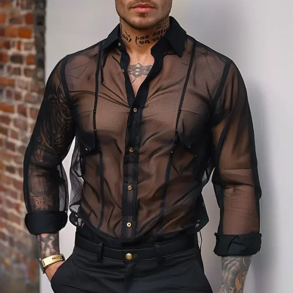 Fashionable And Sexy Mesh Lapel Shirt - Mobivivi.com 