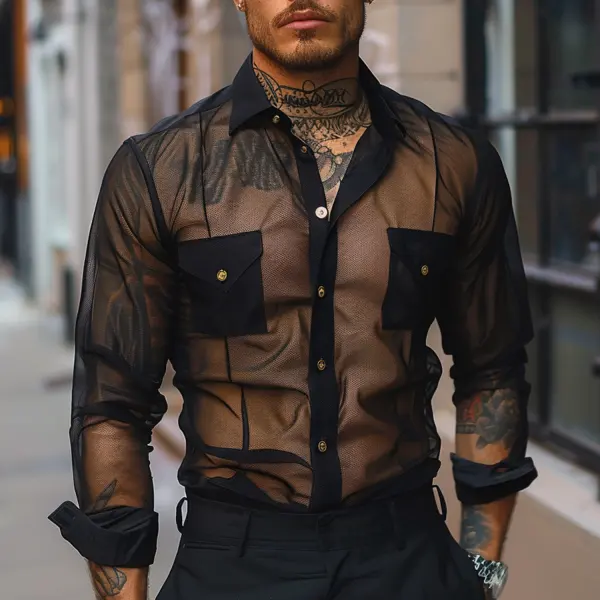 Fashionable Mesh Long Sleeve Shirt - Mobilittle.com 