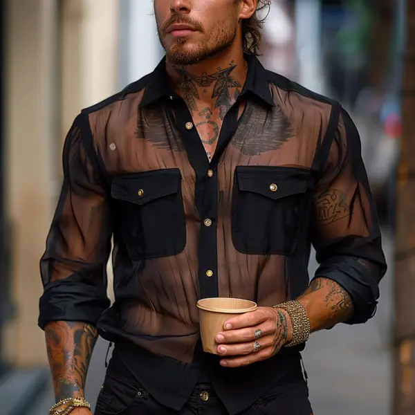 Men's Pocket Mesh Lapel Shirt - Mobivivi.com 