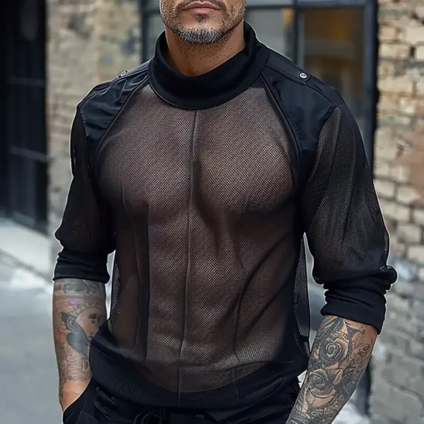 Sexy Mesh Patchwork Turtleneck Shirt - Mobivivi.com 