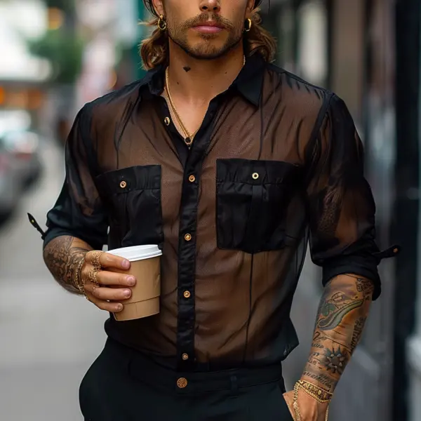 Stylish Pocket Mesh Button-Up Shirt - Mobivivi.com 