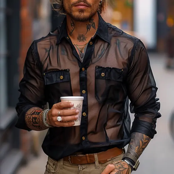 Fashionable Mesh Button-up Shirt - Mobivivi.com 