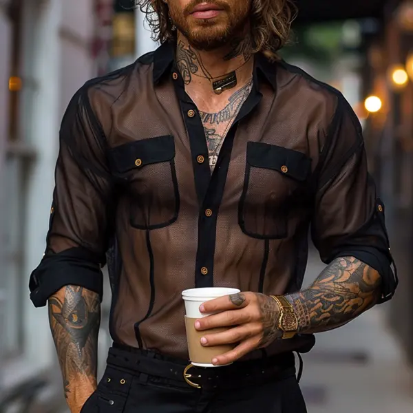 Men's Pocket Mesh Button-Down Shirt - Mobilittle.com 