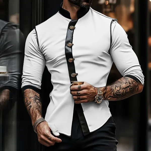 Men's Leather Patchwork Casual Shirt - Mobivivi.com 