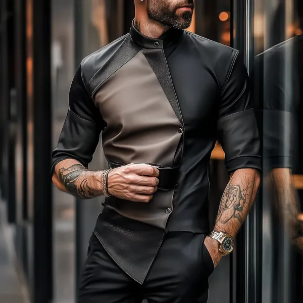 Men's Patchwork Five-quarter Sleeve Simple Personalized Shirt - Mobivivi.com 