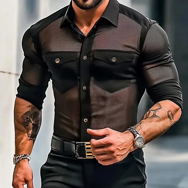 Men's Mesh Half-sleeve Simple Personality Casual Shirt - Menilyshop.com 