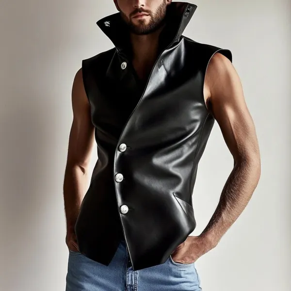 Men's Leather Simple Sleeveless Jacket - Mobivivi.com 