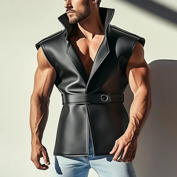 Men's Leather Personality Elegant Basic Casual Sleeveless Jacket - Mobivivi.com 