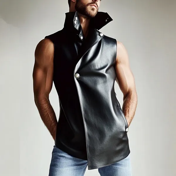 Men's Leather Statement Sleeveless Jacket - Mobivivi.com 