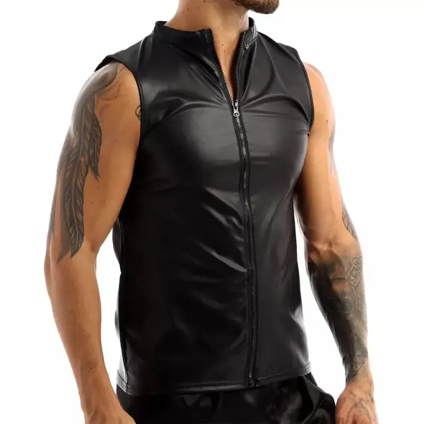 Matte Sleeveless Leather Vest - Mobivivi.com 