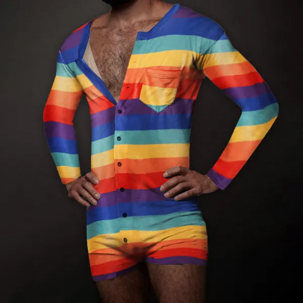 Mens Rainbow Stripe Print Casual Pajamas - Bustalent.com 