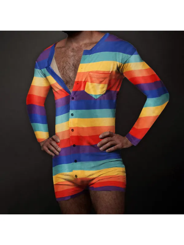Mens Rainbow Stripe Print Casual Pajamas - Aptkoi.com 