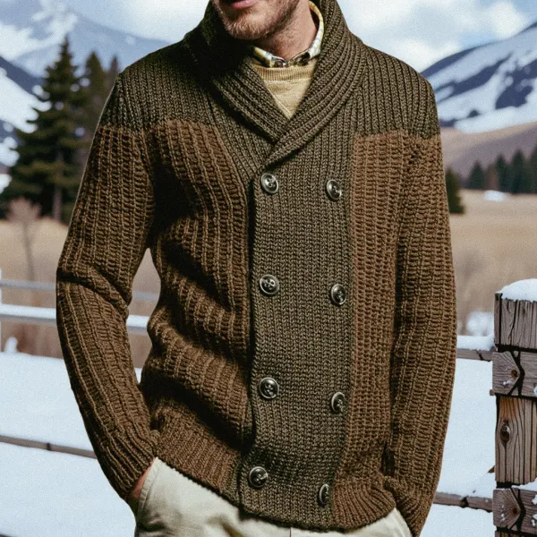 Men's Color Block Knitted Lapel Cardigan Sweater - Craftshock.com 