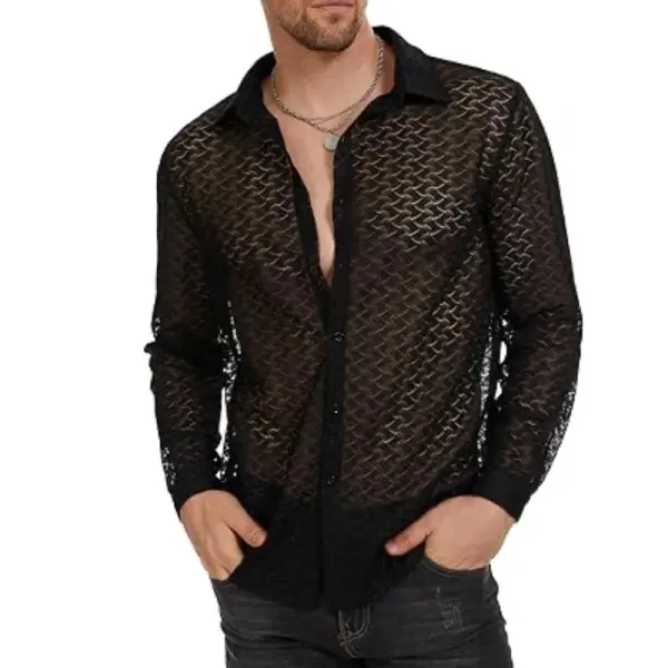 Men's Hollow Mesh Long Sleeve Shirt - Mobilittle.com 