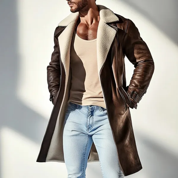 Men's Winter Leather Warm Simple Casual Long Coat - Freemacho.com 